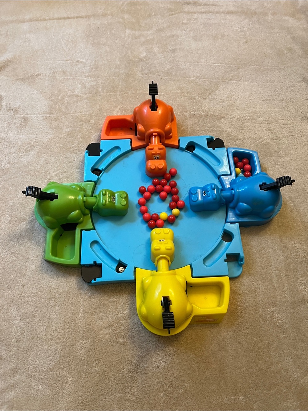 Colorful Hungry Hippo-Style Marble Game - Yellow, Blue, Green, Orange